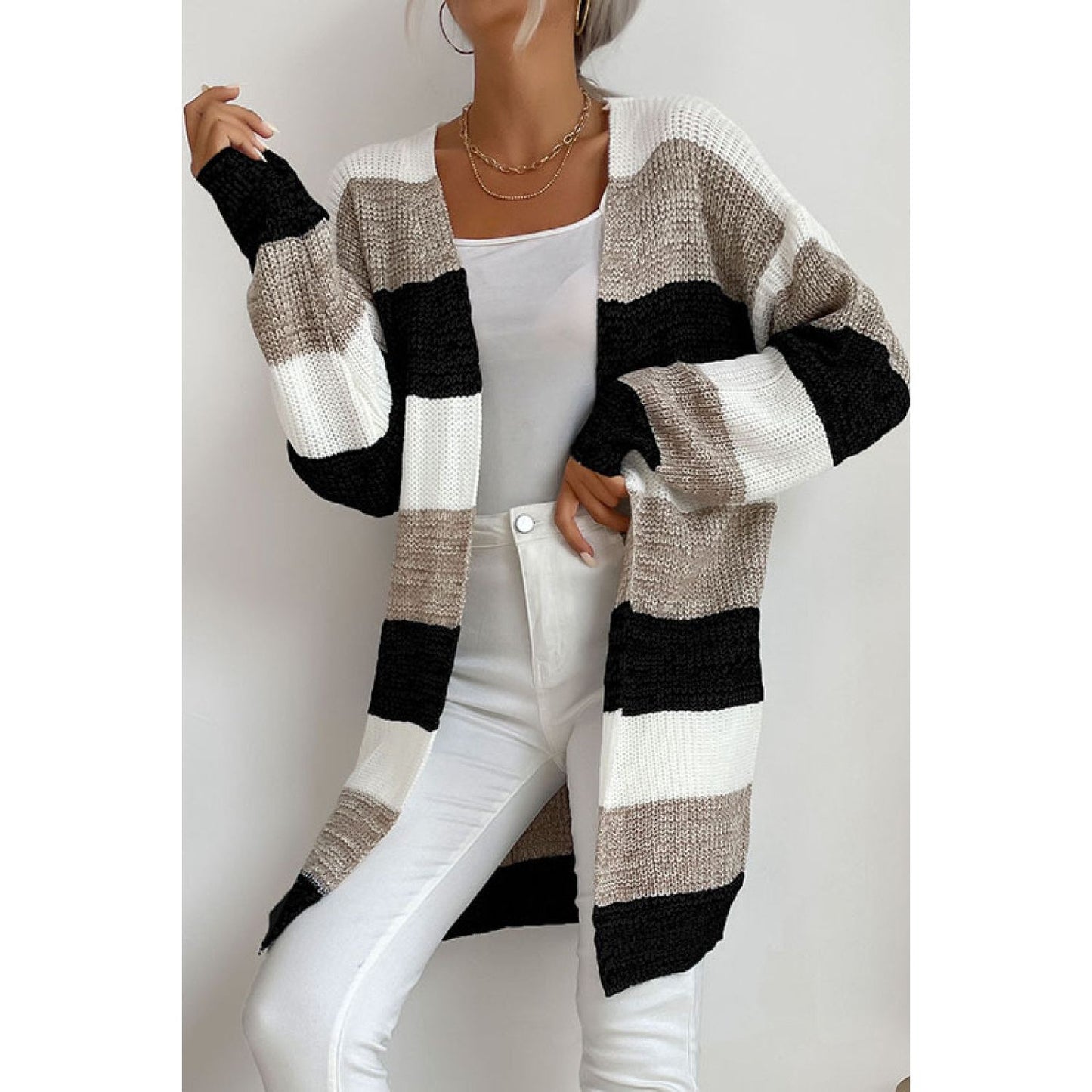 Perfee Striped Long Sleeve Duster Cardigan