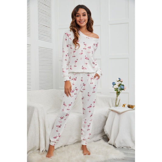 Flamingo Long Sleeve Top and Pants Lounge Set