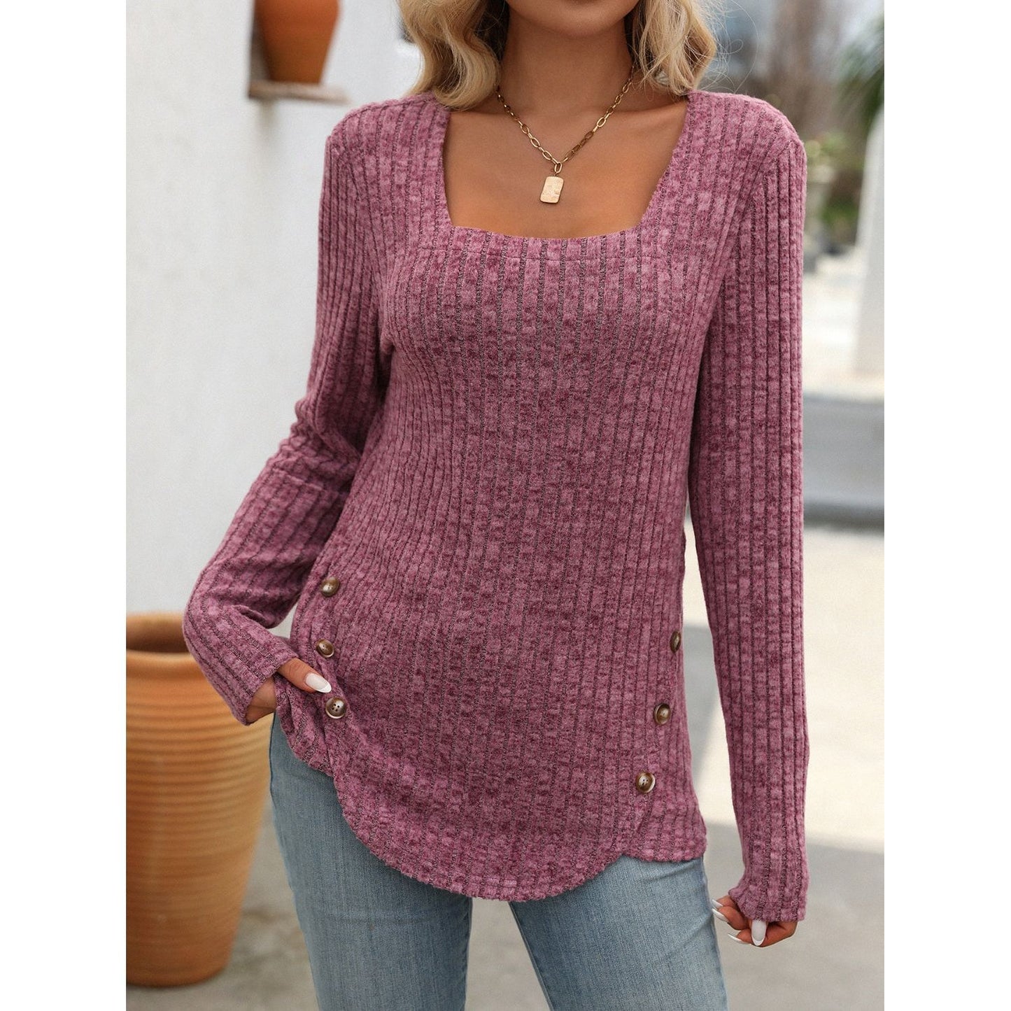 Mandy Square Neck Long Sleeve T-Shirt