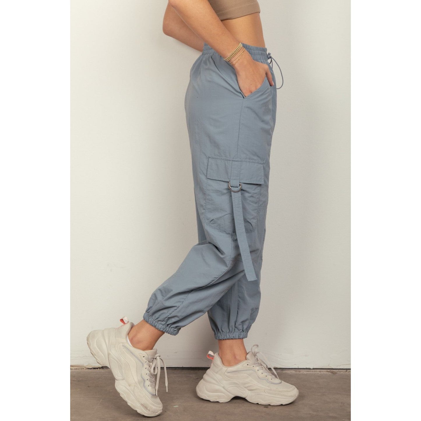 VERY J Elastic Waist Woven Cargo Pants