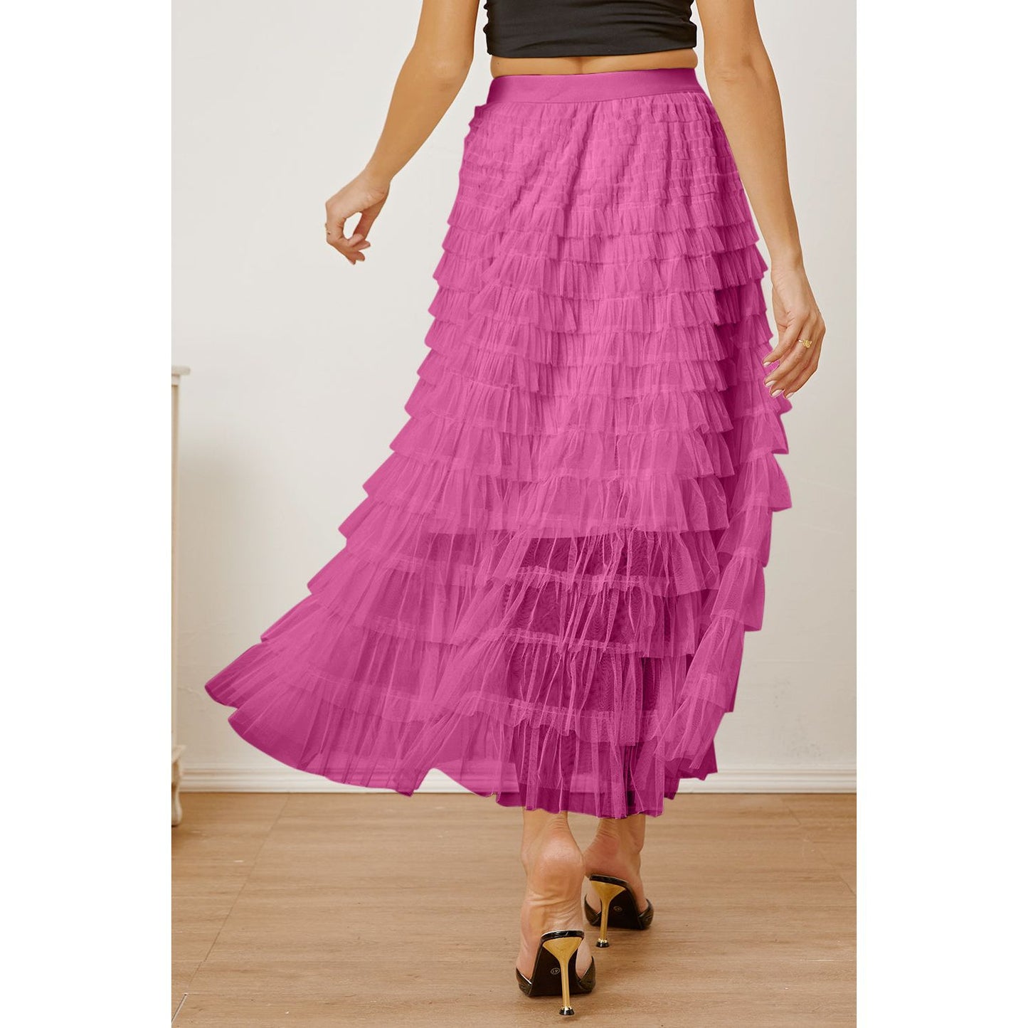 Ruched High Waist Tiered Skirt