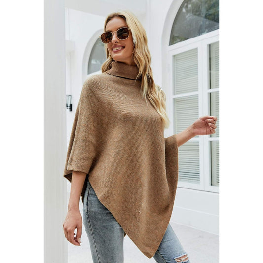 Turtleneck Buttoned Poncho