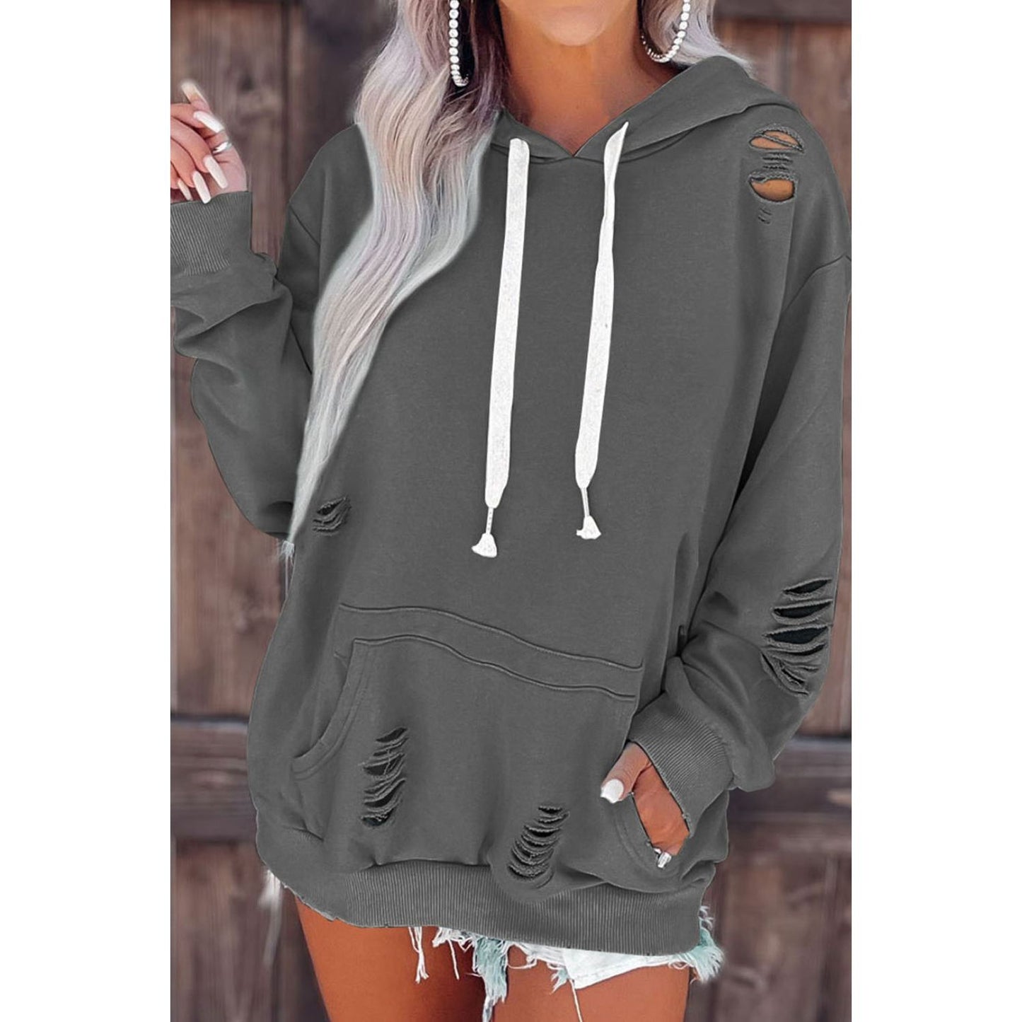 Cutout Dropped Shoulder Hoodie