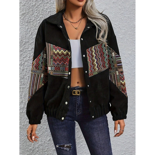 Embroidered Collared Neck Snap Down Jacket