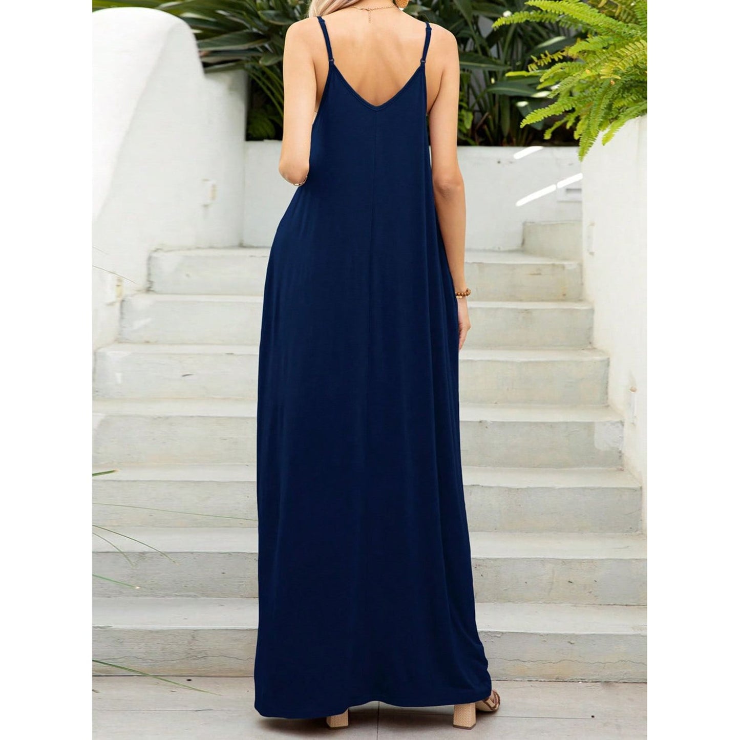 V-Neck Maxi Cami Dress with Pockets