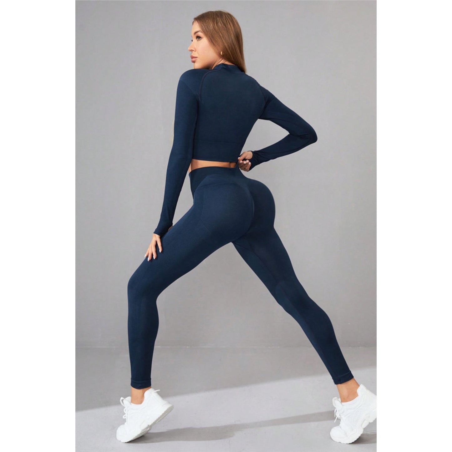 Mock Neck Long Sleeve Top and Pants Active Set