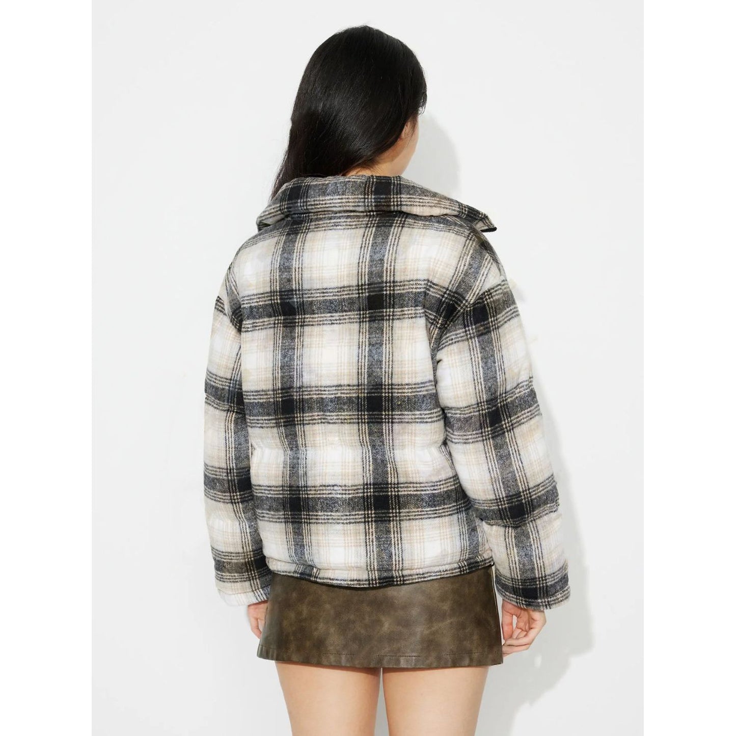 Plaid Zip Up Long Sleeve Jacket