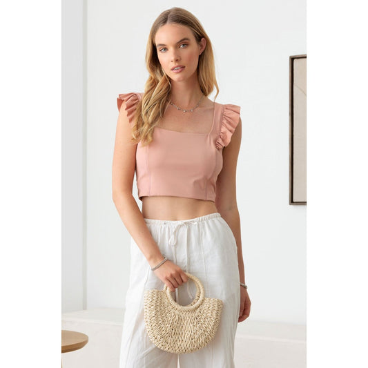 Le Lis Ruffled Cap Sleeve Square Neck Crop Top