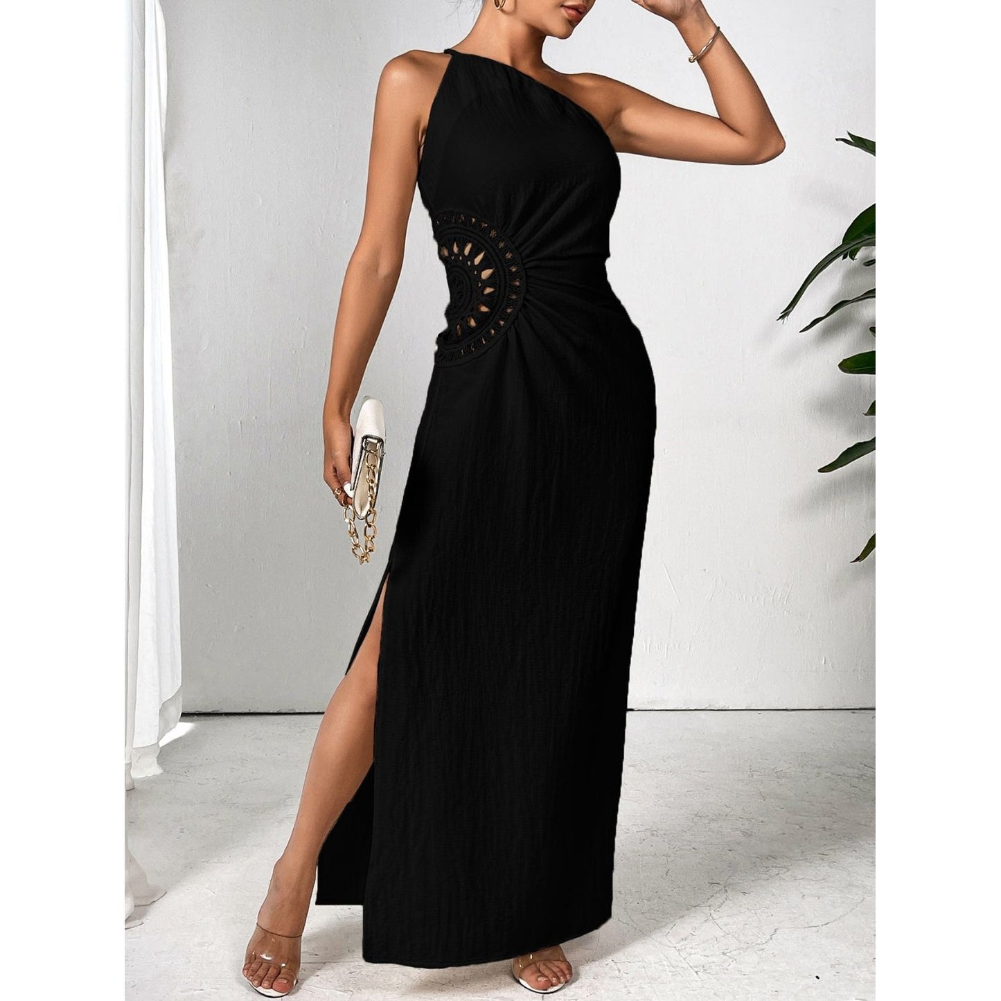 Slit One Shoulder Sleeveless Maxi Dress