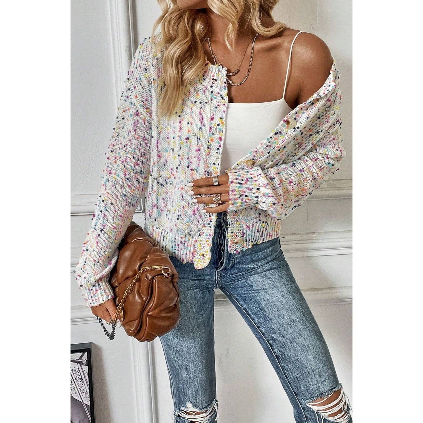 Confetti Button Up Long Sleeve Cardigan