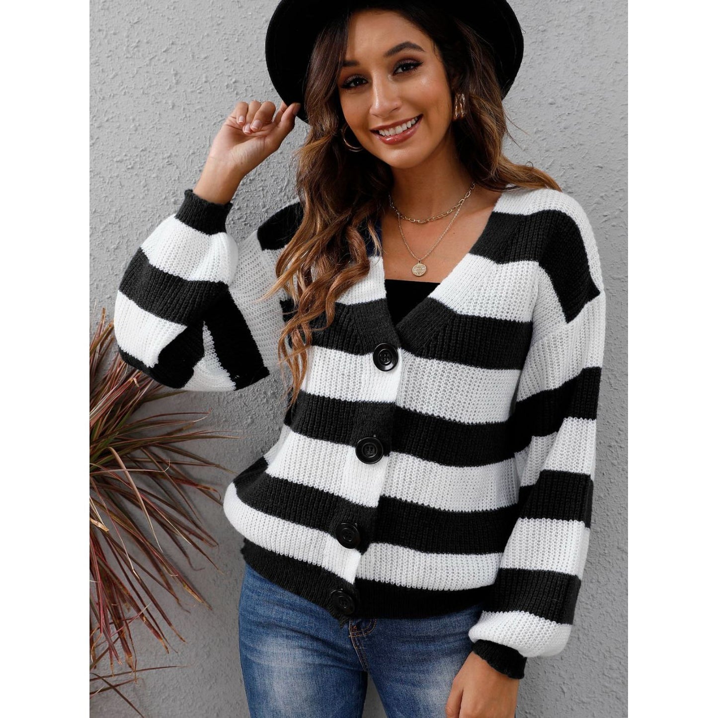 Striped Button Up Long Sleeve Sweater