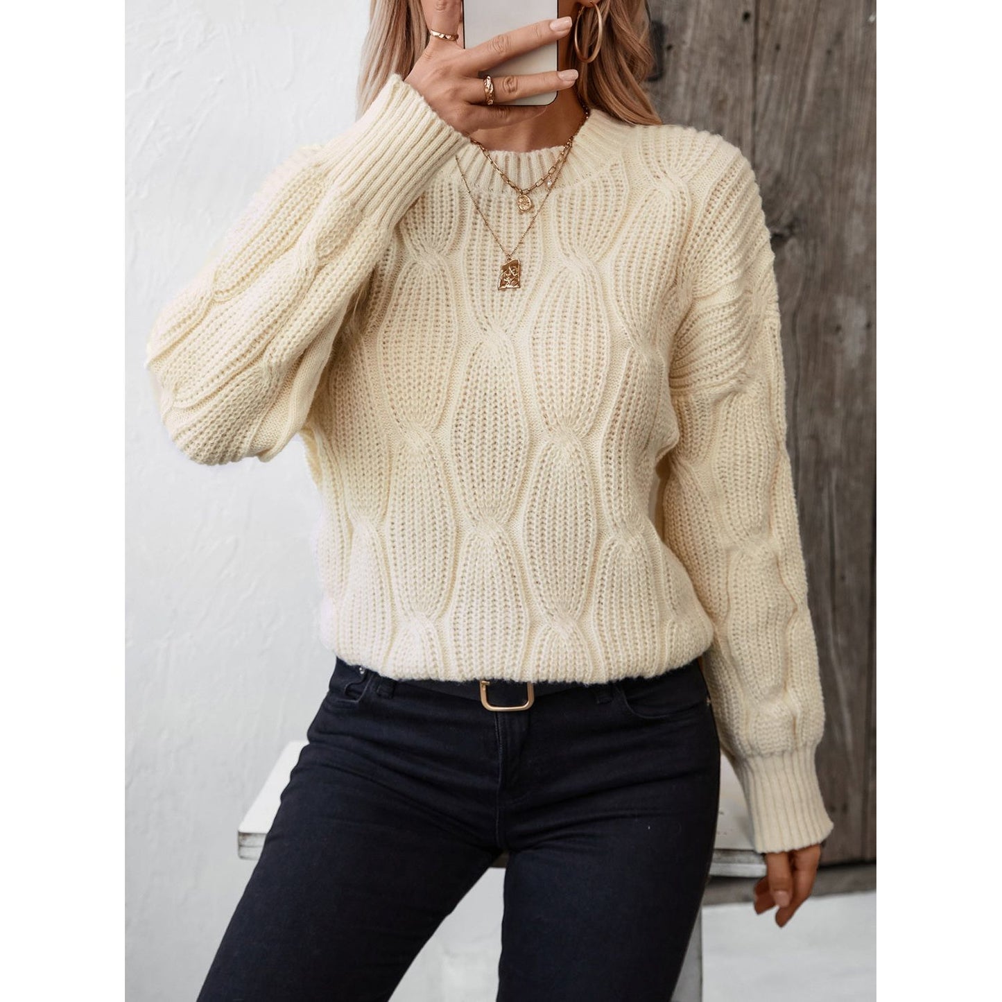 Round Neck Dropped Shoulder Sweater