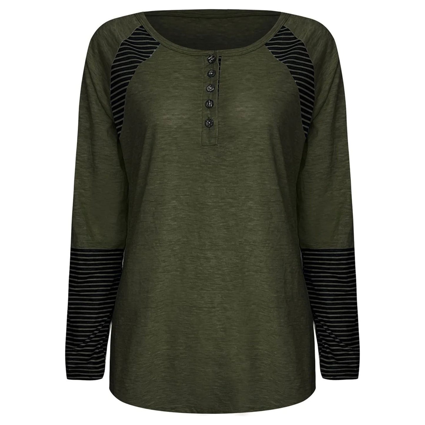 Full Size Striped Quarter Button Long Sleeve T-Shirt