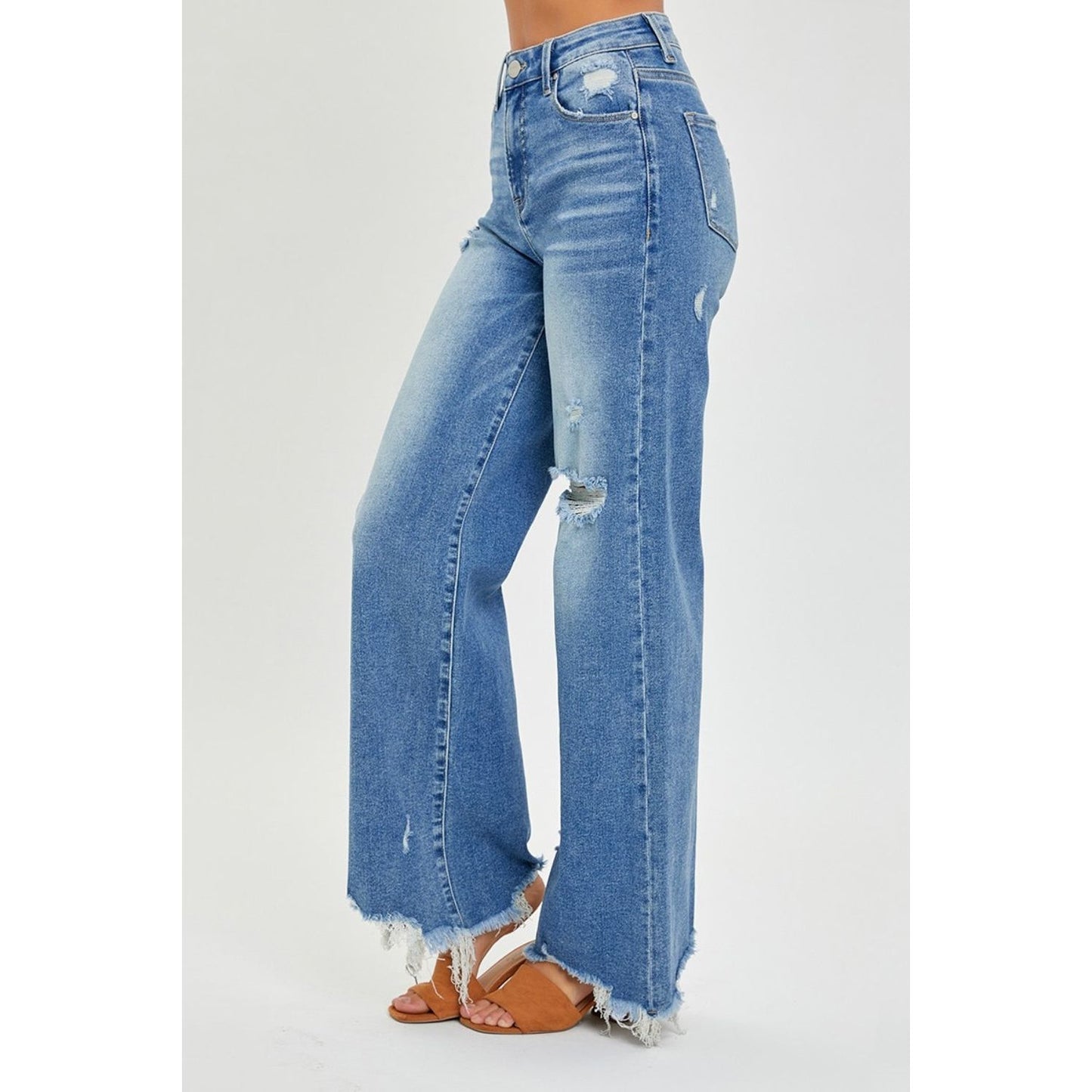 RISEN Full Size High Rise Frayed Hem Wide Leg Jeans