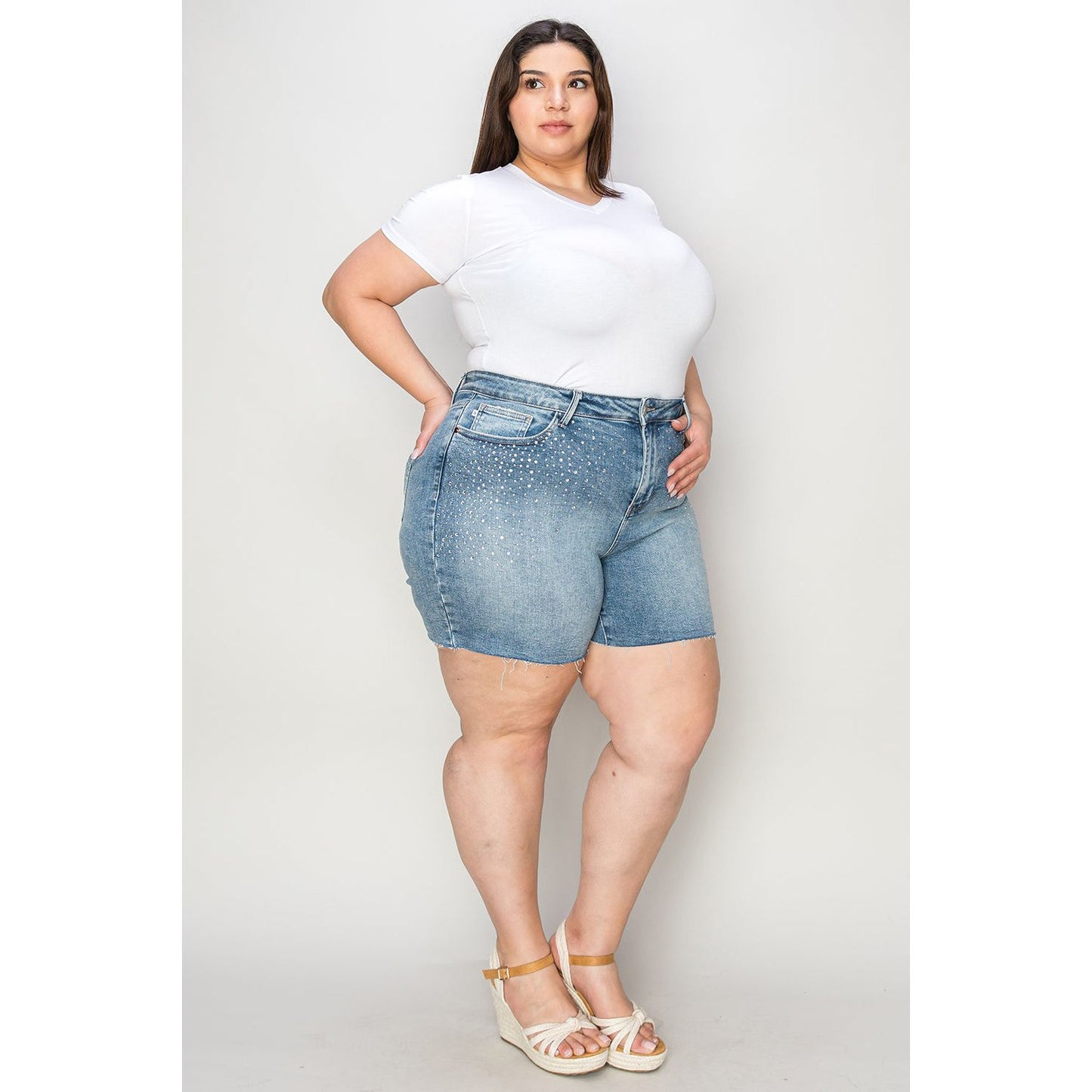 Judy Blue Full Size High Waist Raw Hem Denim Shorts