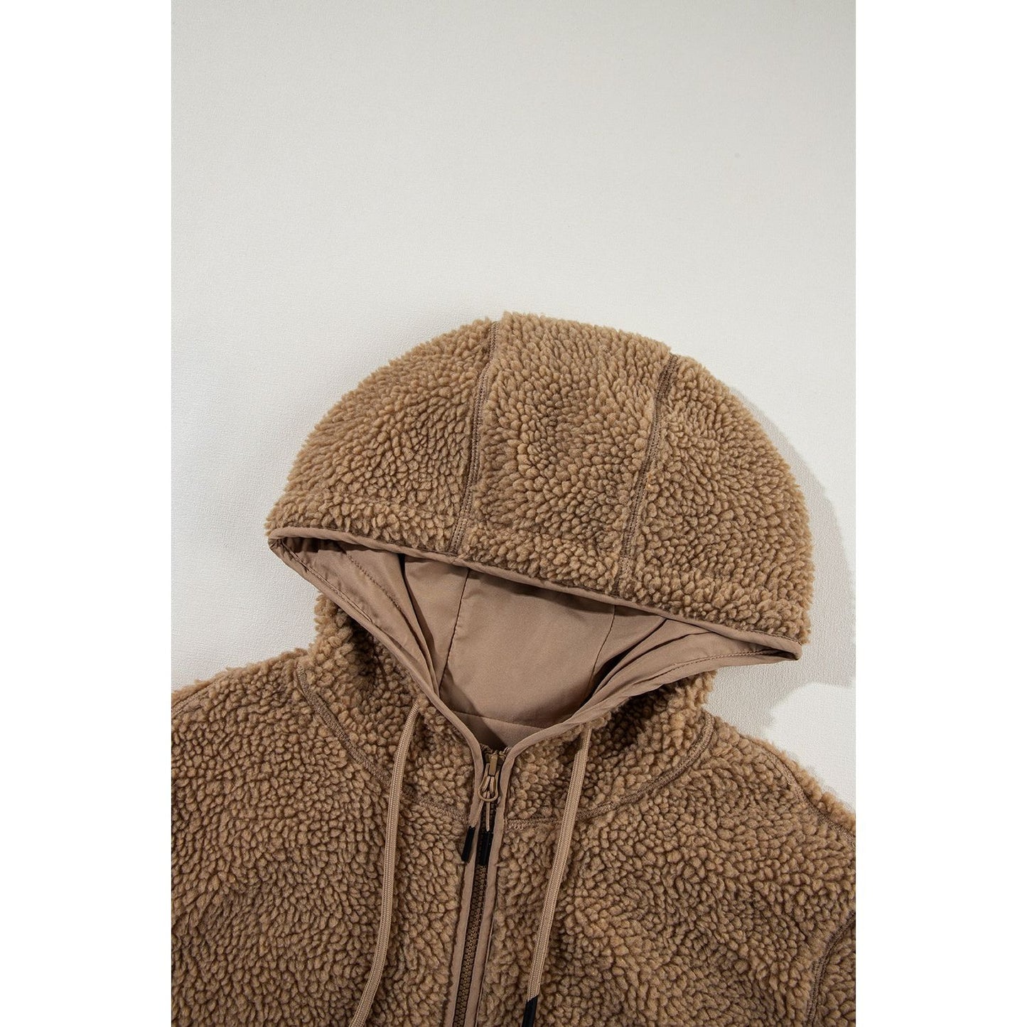 Drawstring Fleece Zip Up Hooded Jacket