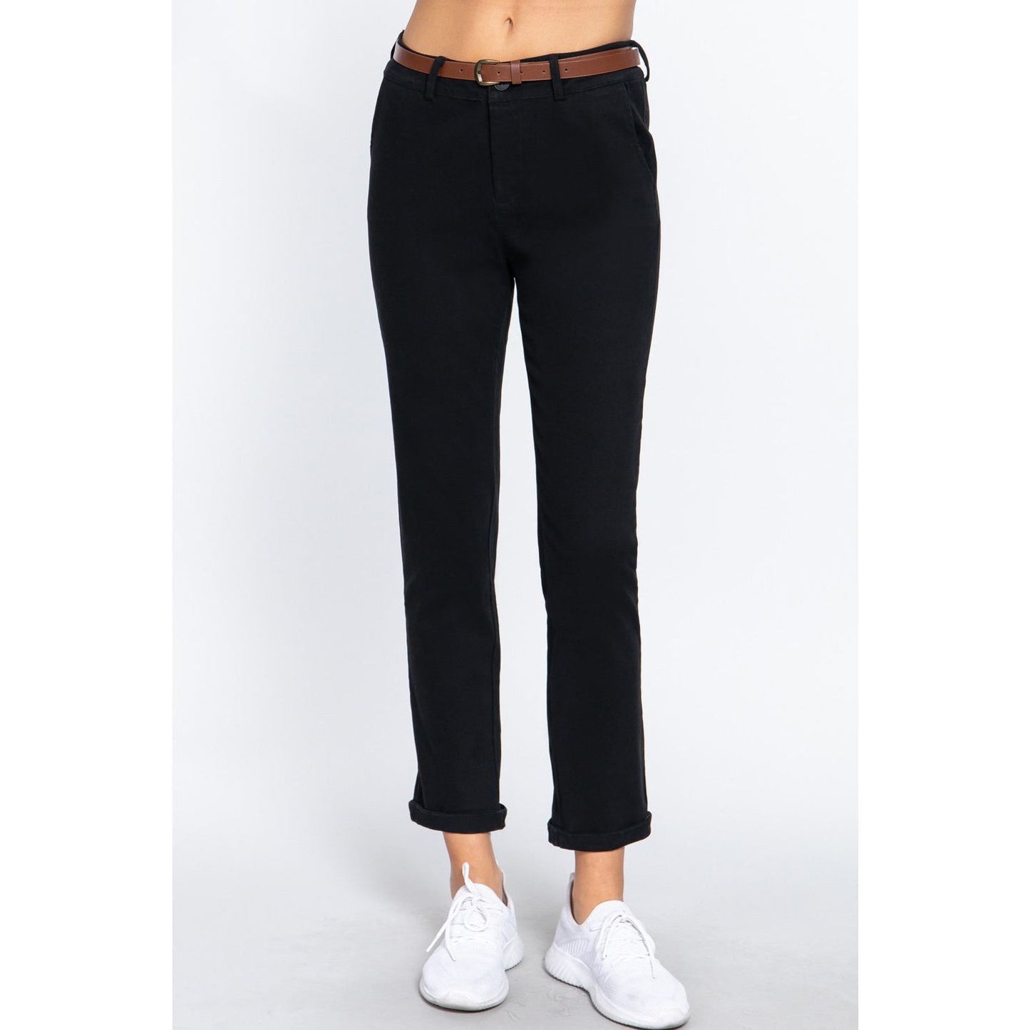 ACTIVE BASIC Cotton-Span Twill Straight Pants