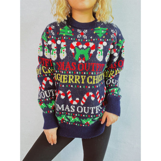 Christmas Pattern Round Neck Long Sleeve Sweater