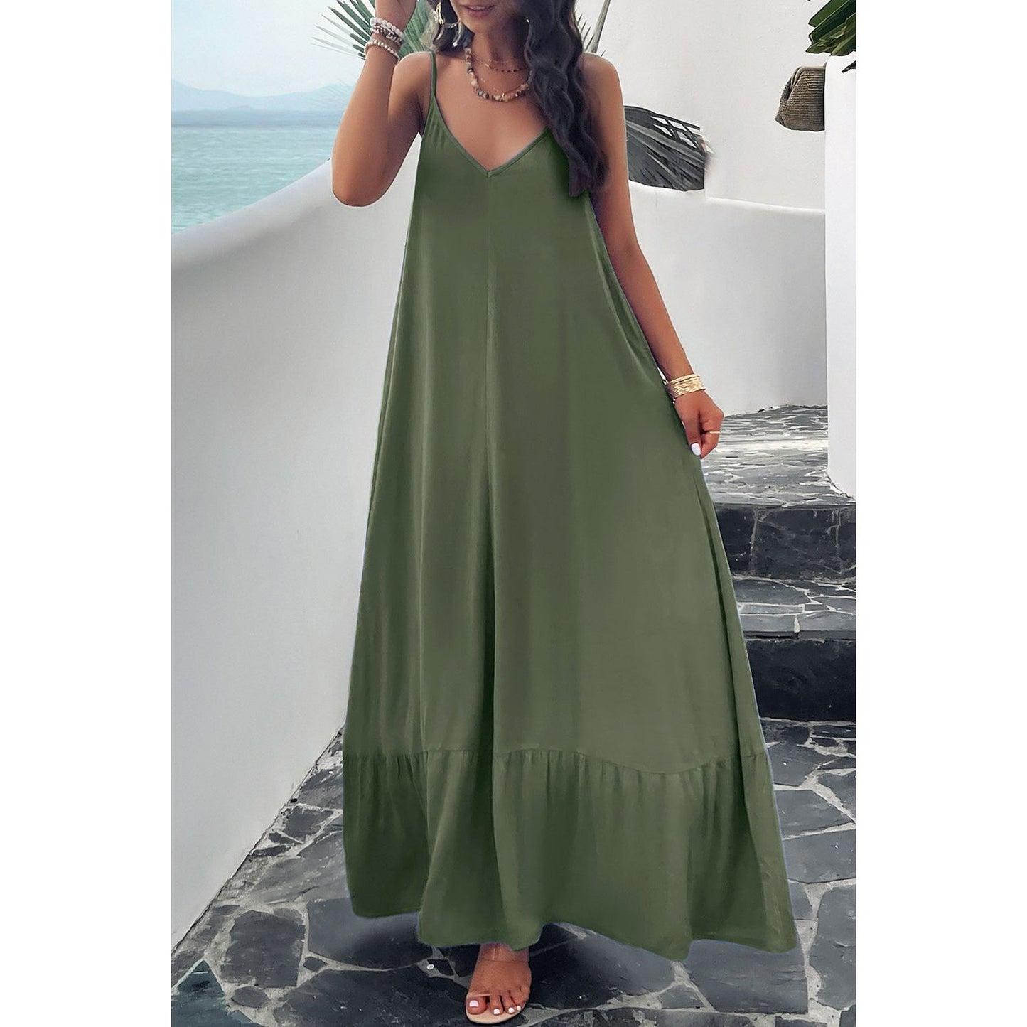 Backless Maxi Cami Dress with Pockets