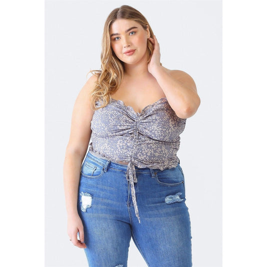 Zenobia Plus Size Drawstring Smocked Floral Tube Top