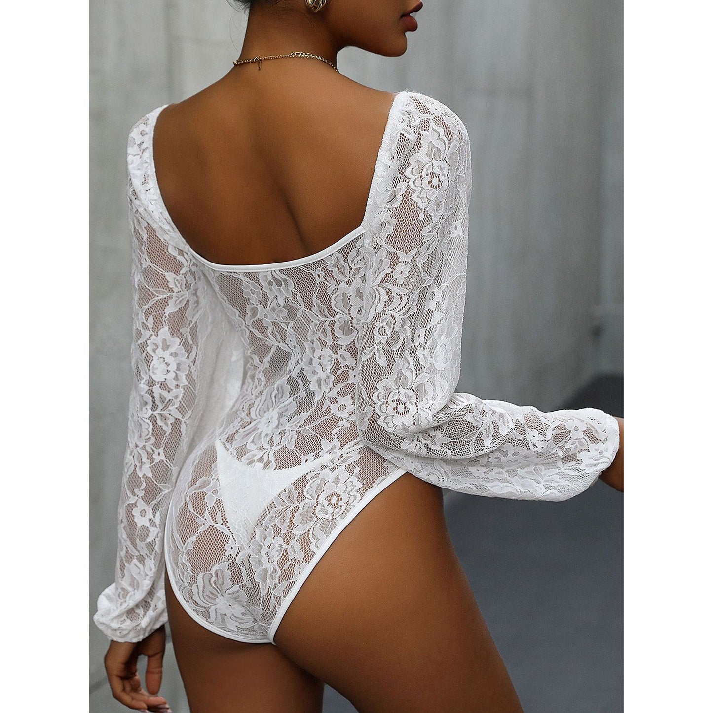 Perfee Lace Balloon Sleeve Bodysuit