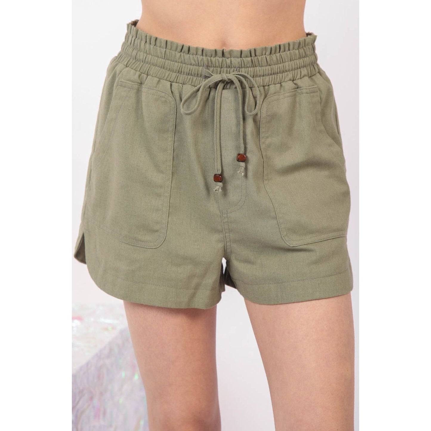 VERY J Drawstring Elastic Waist Linen Shorts