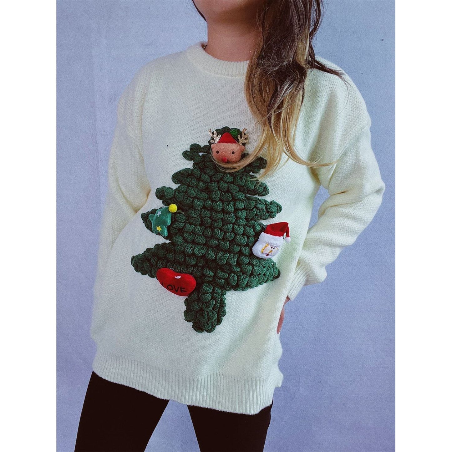 Christmas Tree Round Neck Long Sleeve Sweater