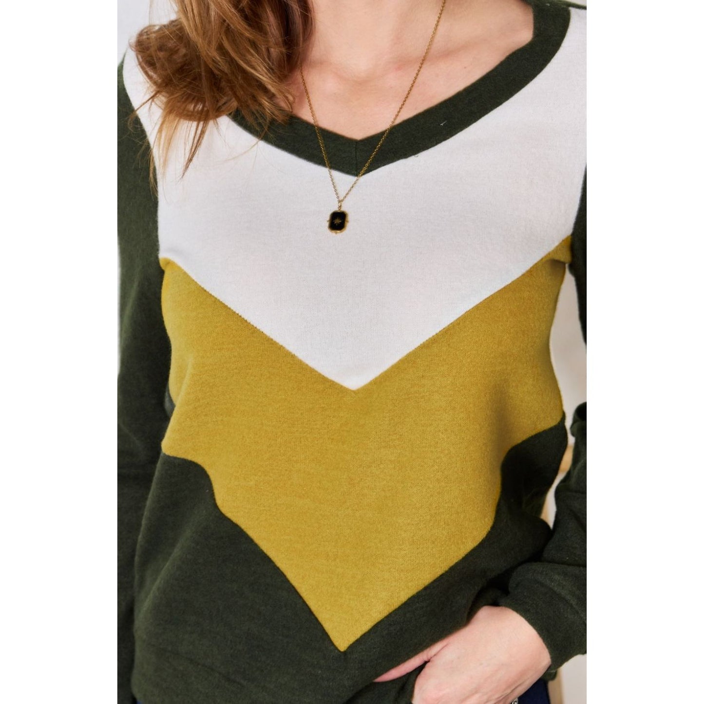 Hailey & Co Full Size Colorblock V-Neck Blouse