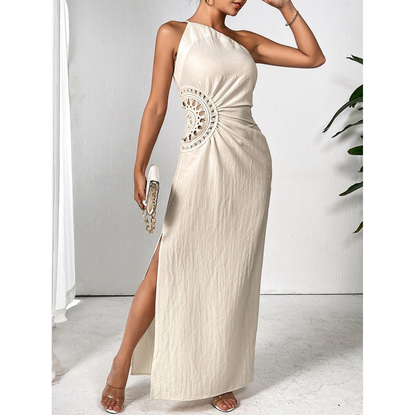 Slit One Shoulder Sleeveless Maxi Dress