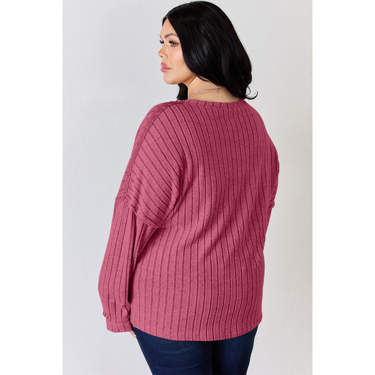 Basic Bae Full Size Ribbed Half Button Long Sleeve T-Shirt