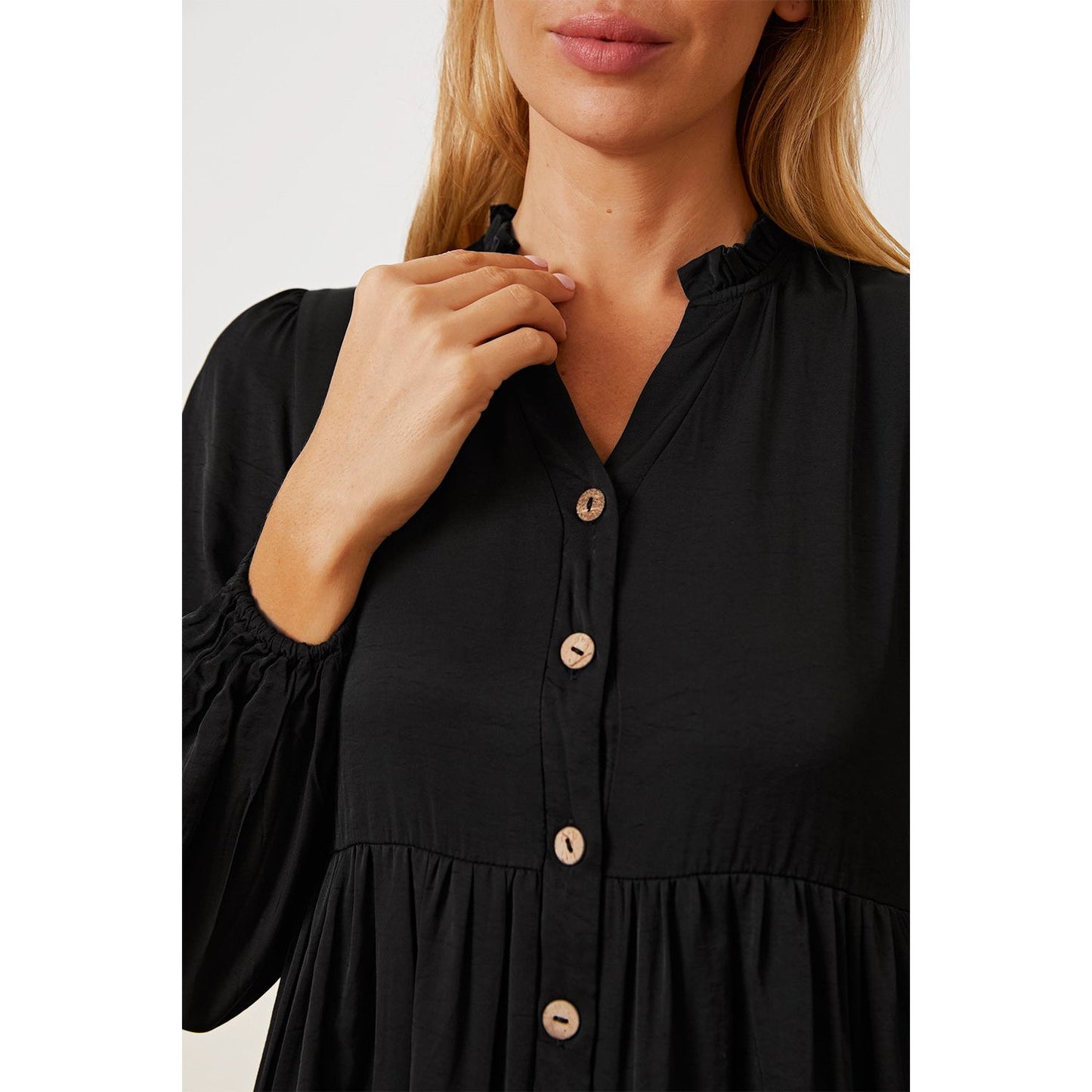 Ruffled Button Up Long Sleeve Tiered Shirt