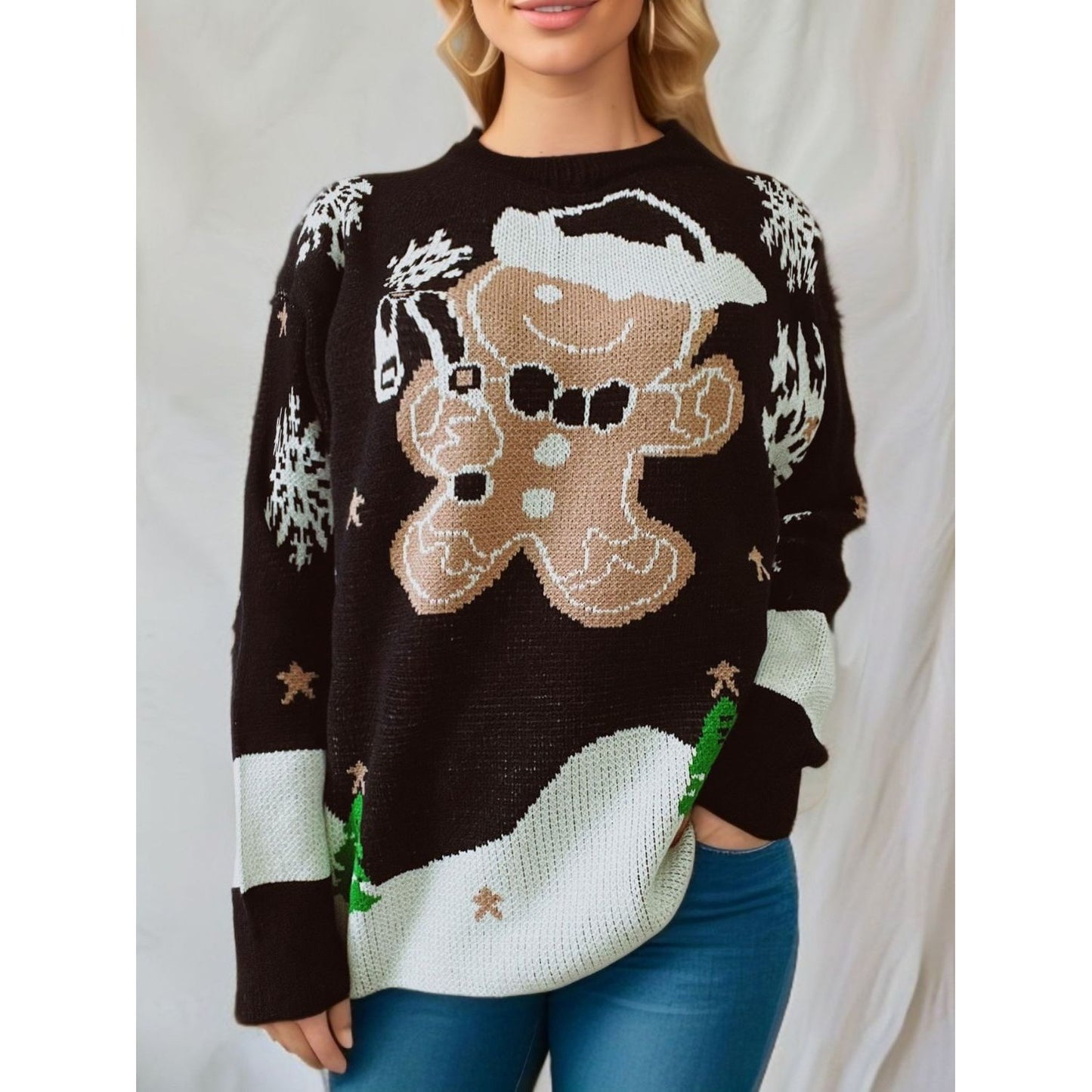 Gingersnap Round Neck Long Sleeve Sweater