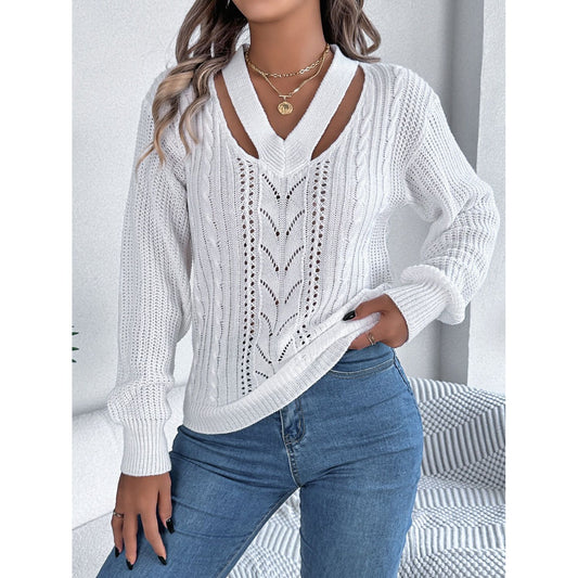 Cutout V-Neck Long Sleeve Sweater