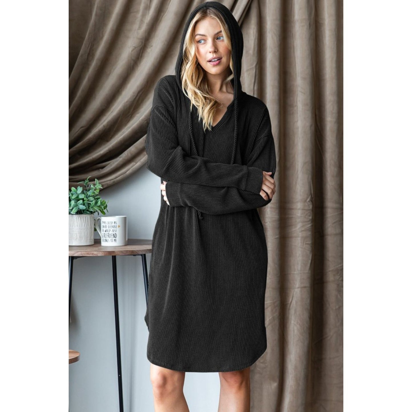 Heimish Ribbed Long Sleeve Hooded Dress