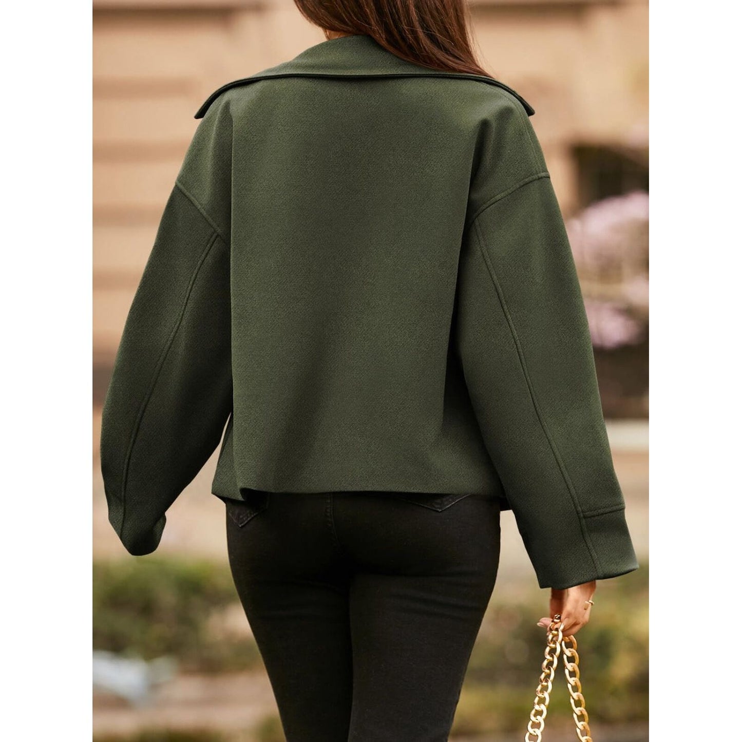 Collared Neck Dropped Shoulder Jacket