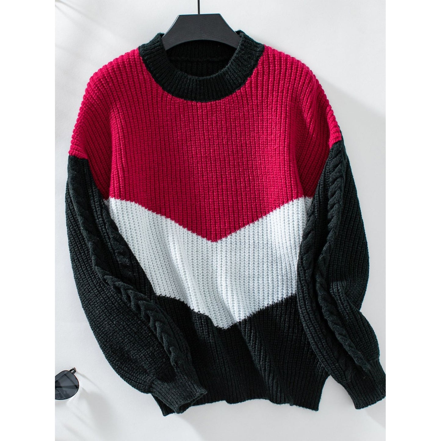 Contrast Round Neck Long Sleeve Sweater