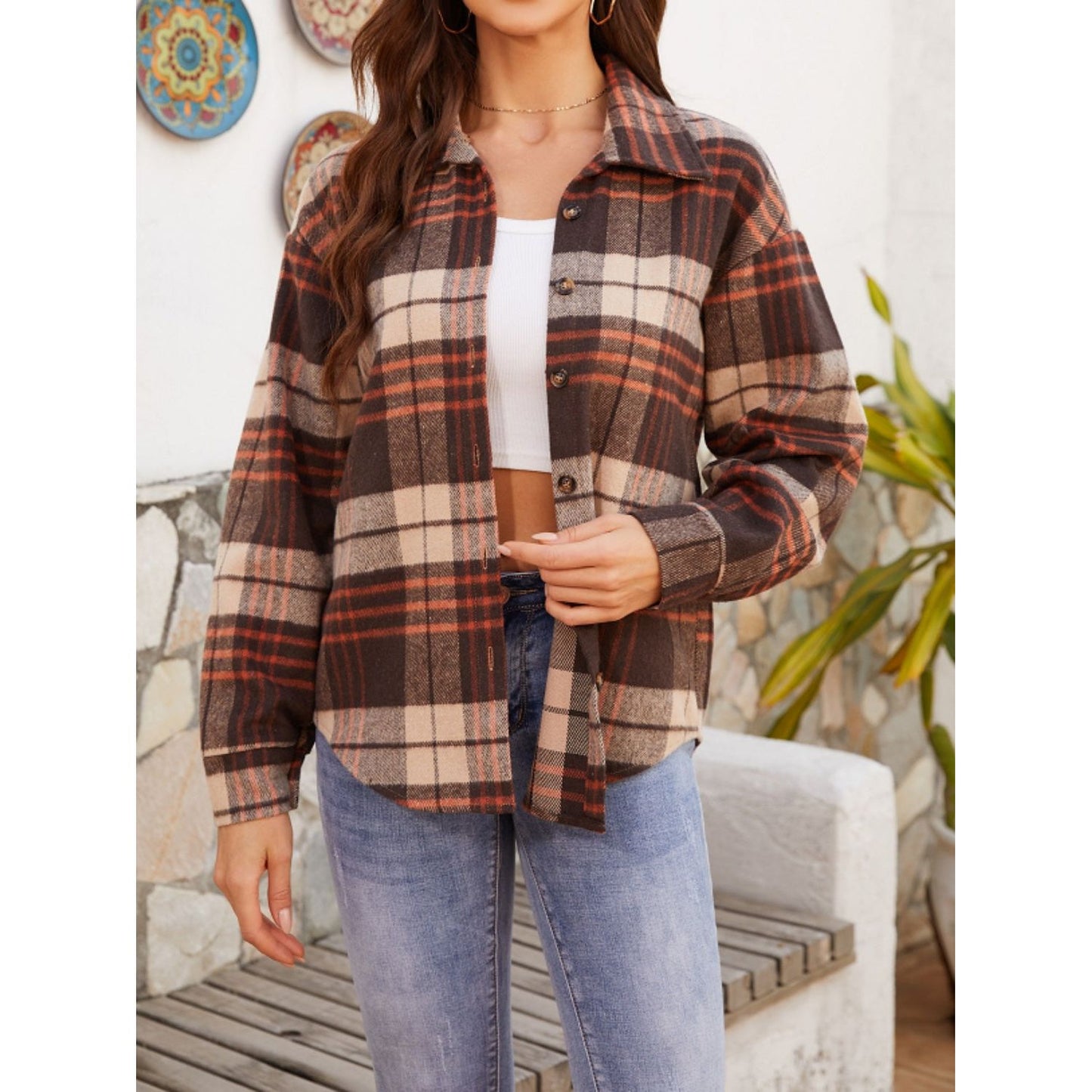 Plaid Button Up Long Sleeve Jacket