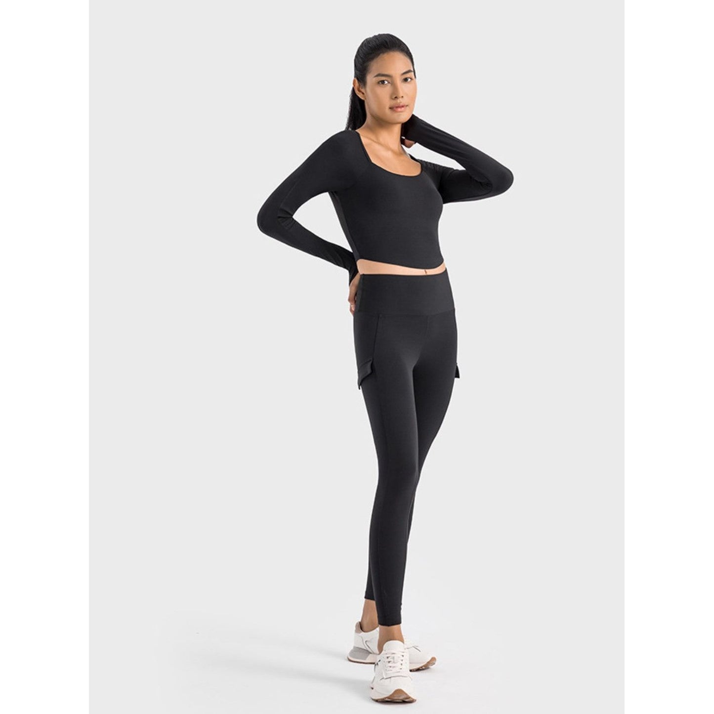 Square Neck Long Sleeve Cropped Sports Top