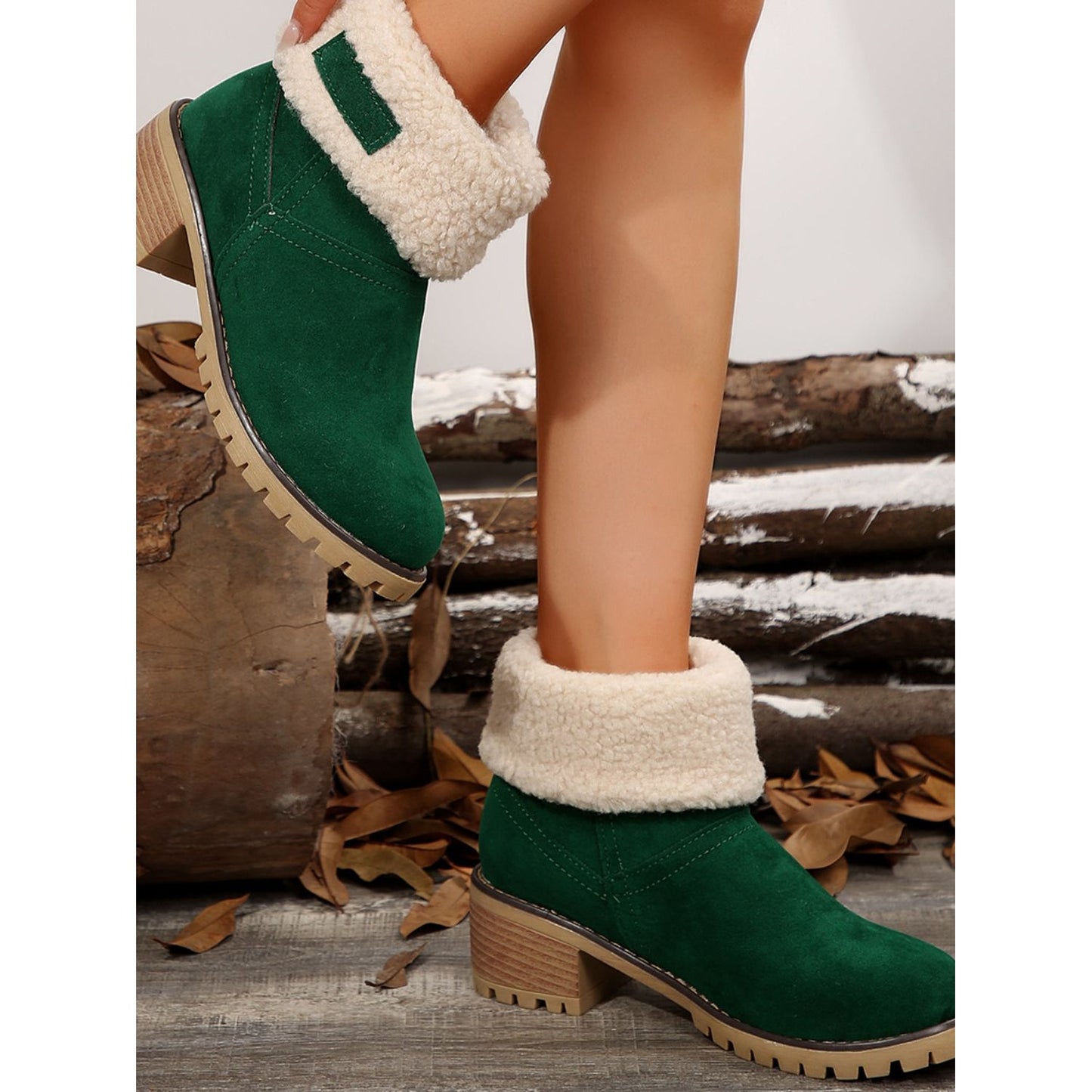 Thermal Fuzzy Block Heel Boots