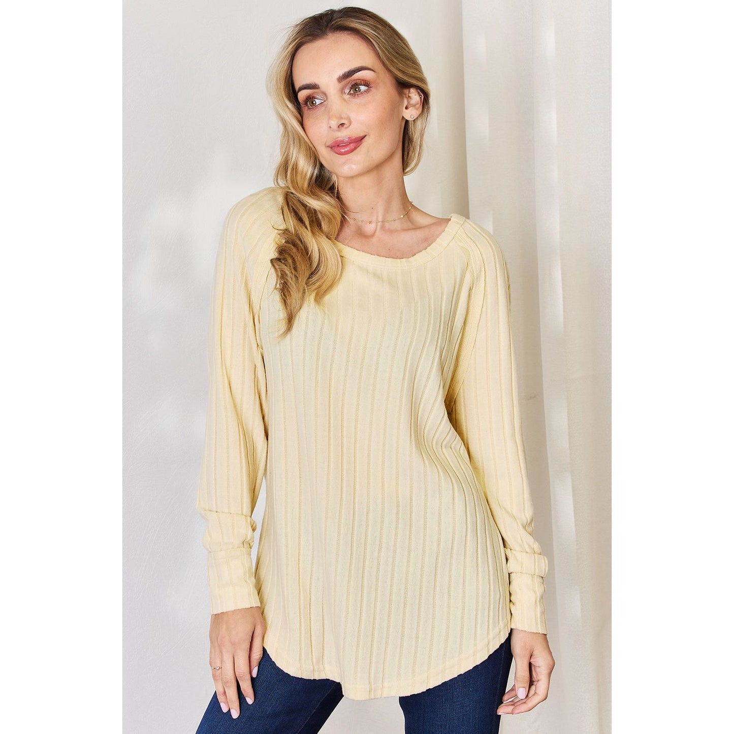 Basic Bae Full Size Ribbed Round Neck Slit T-Shirt