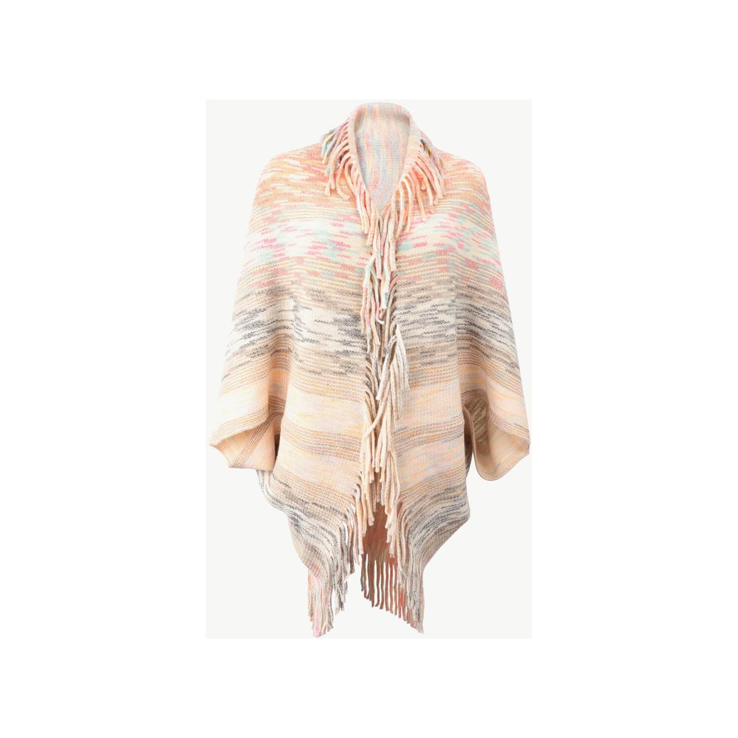 Multicolored Fringe Trim Poncho