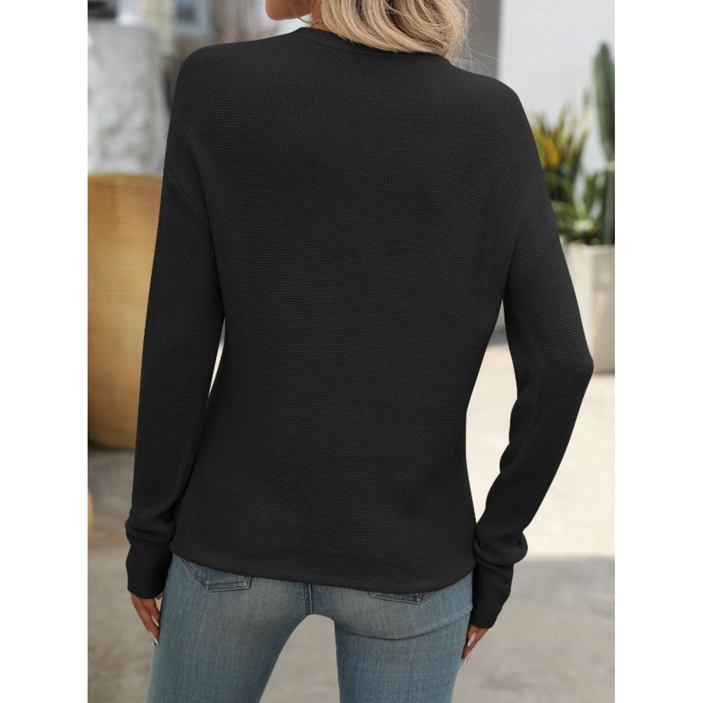 Mandy Round Neck Dropped Shoulder Knit Top