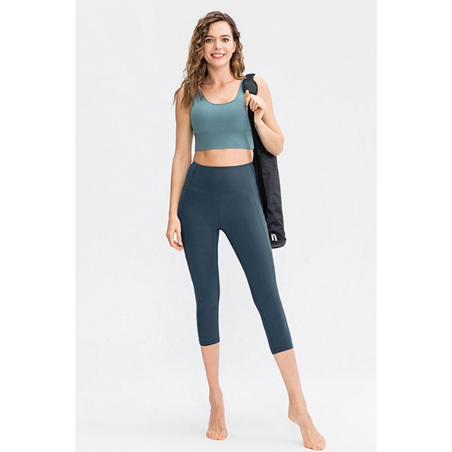 Wide Waistband Cropped Active Leggings with Pockets