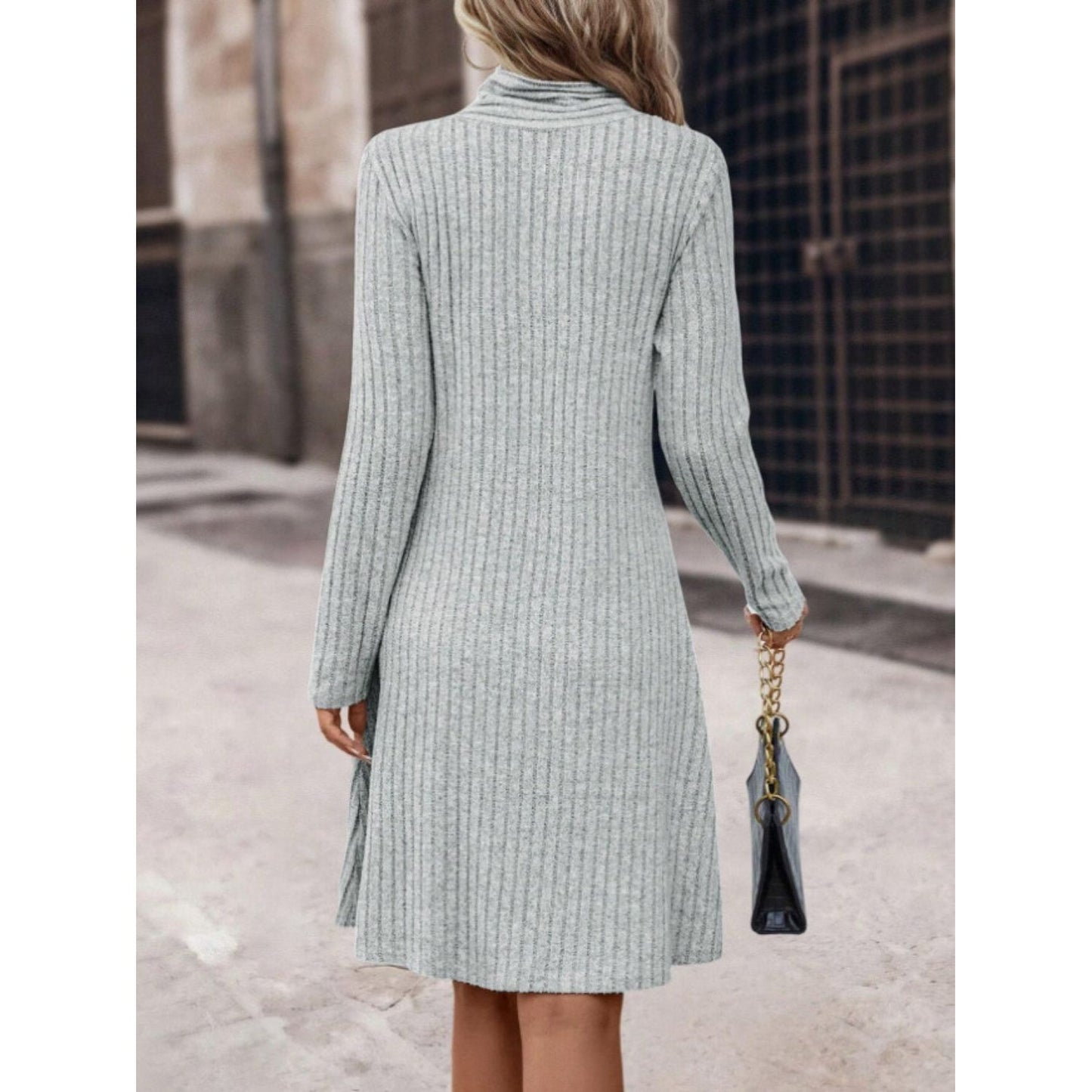 Ribbed Long Sleeve Sweater Dress