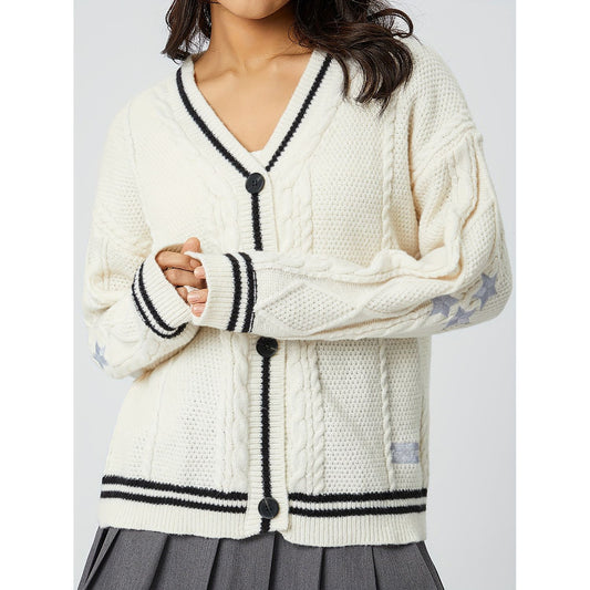 Star Embroidered V-Neck Long Sleeve Cardigan