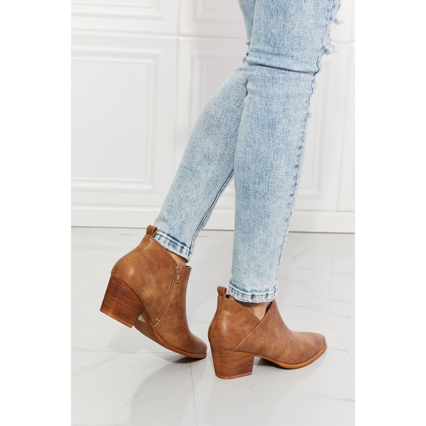 MMShoes Trust Yourself Embroidered Crossover Cowboy Bootie in Caramel