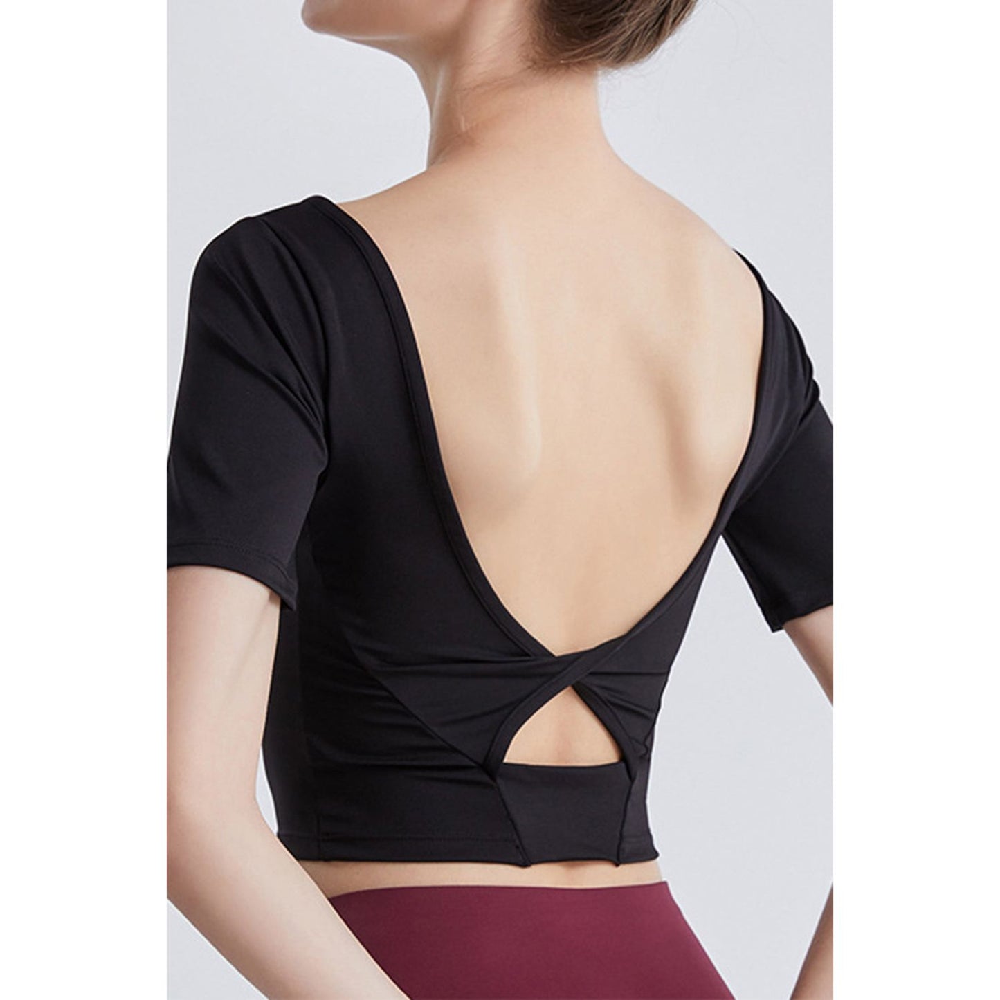 Cutout Backless Round Neck Active T-Shirt