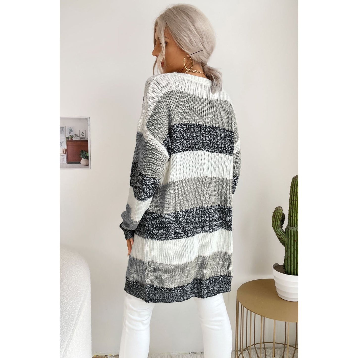 Perfee Striped Long Sleeve Duster Cardigan