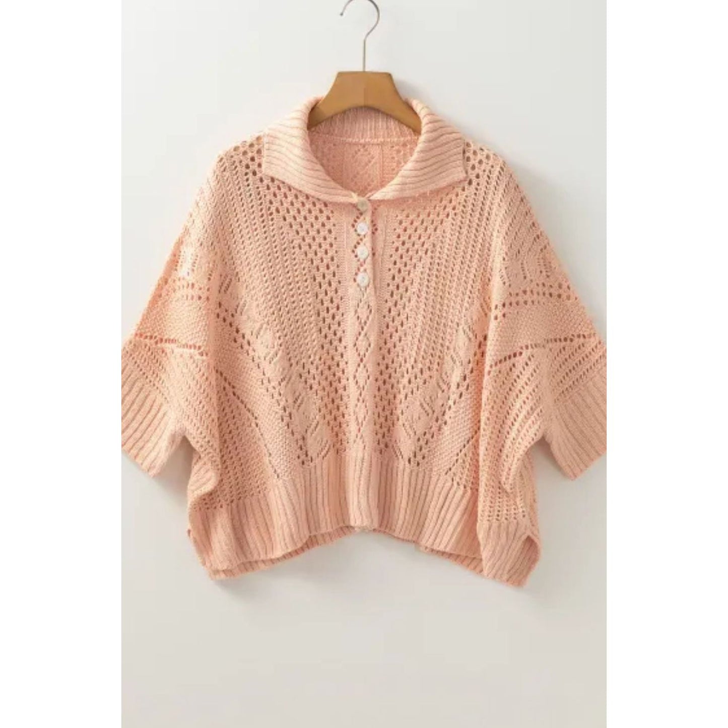 Cutout Collared Neck Three-Quarter Sleeve Sweater