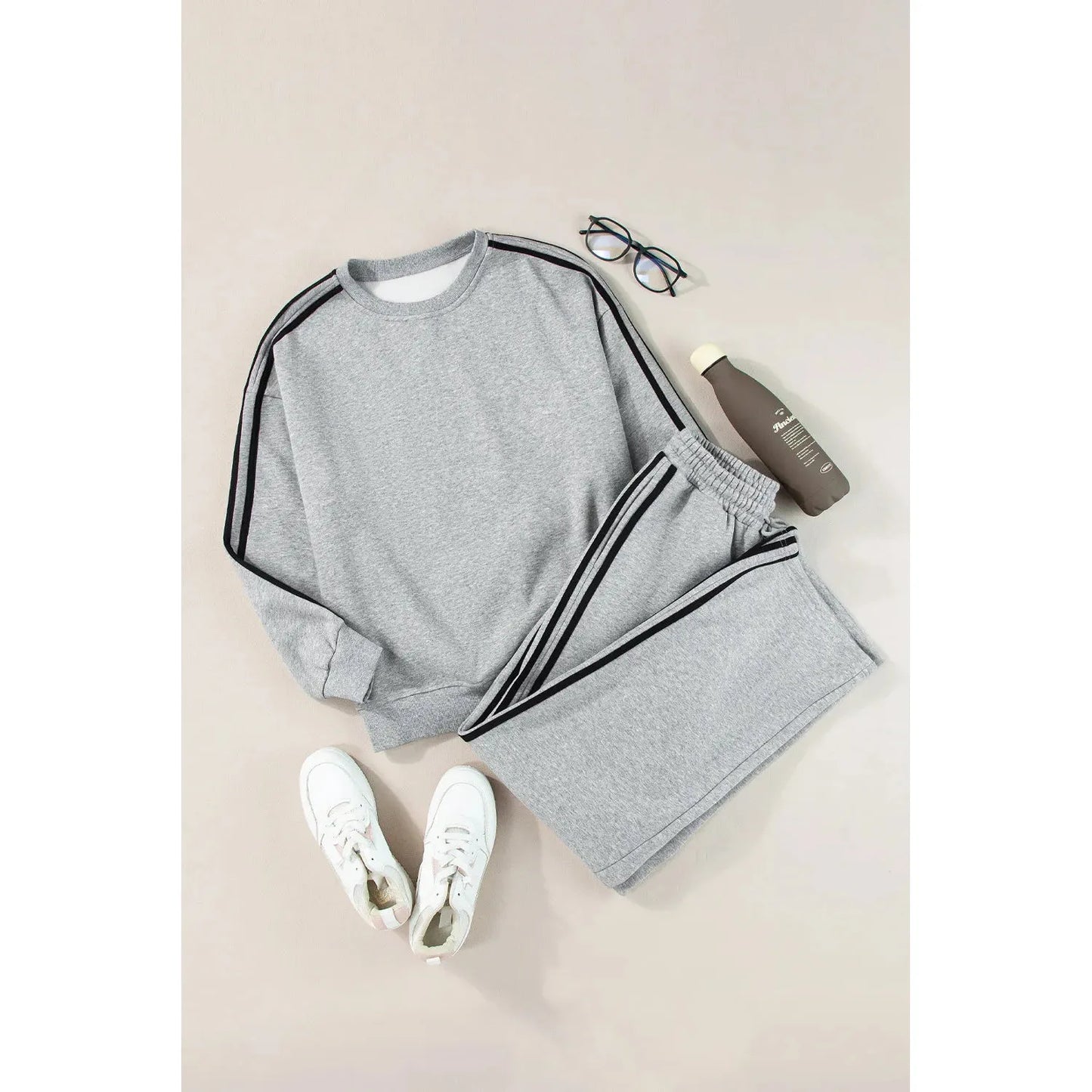 Round Neck Long Sleeve Top and Pants Active Set